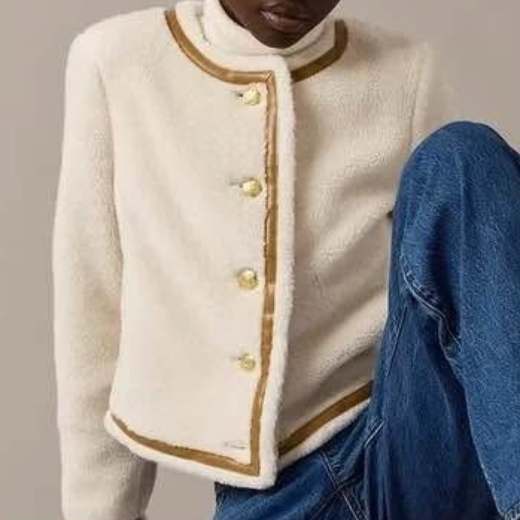 New $298 J.Crew Limited Edition Sherpa Blend Cropped Lady Jacket. Size 8 Womens